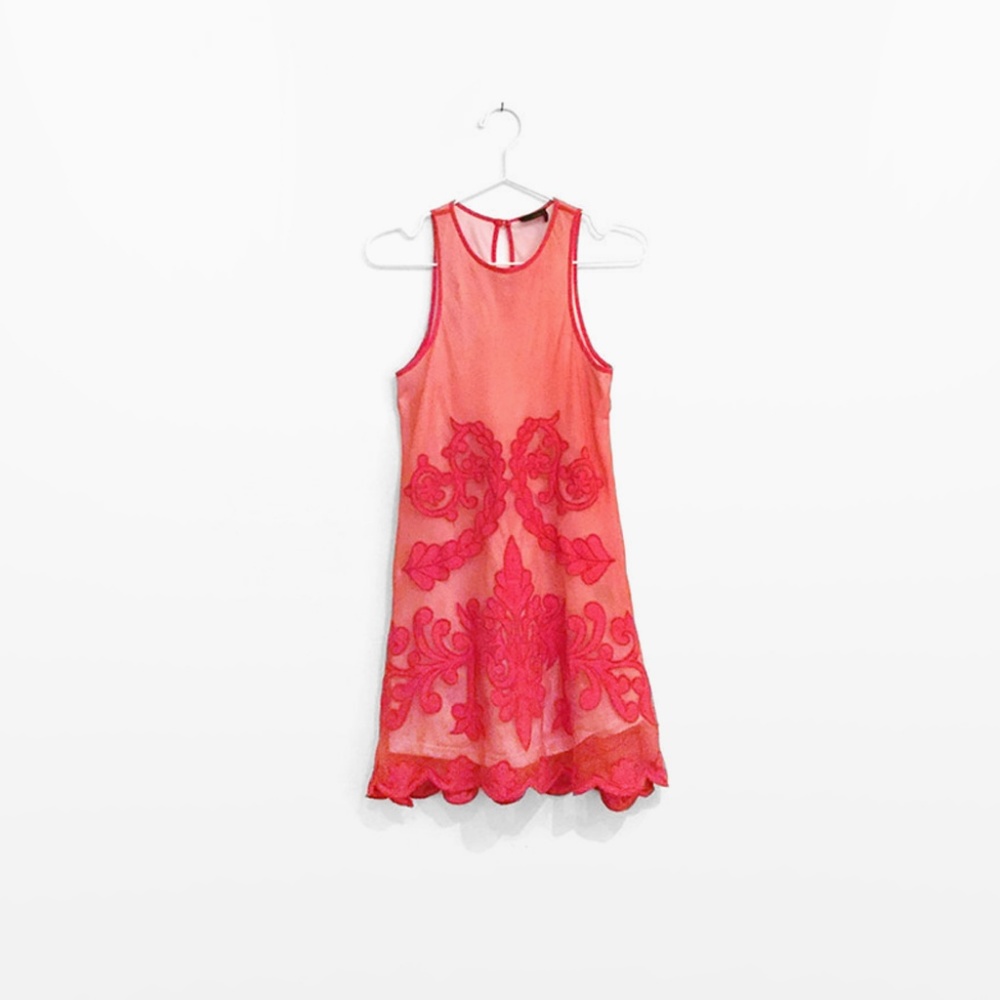Kali Coral Mesh Applique Dress
